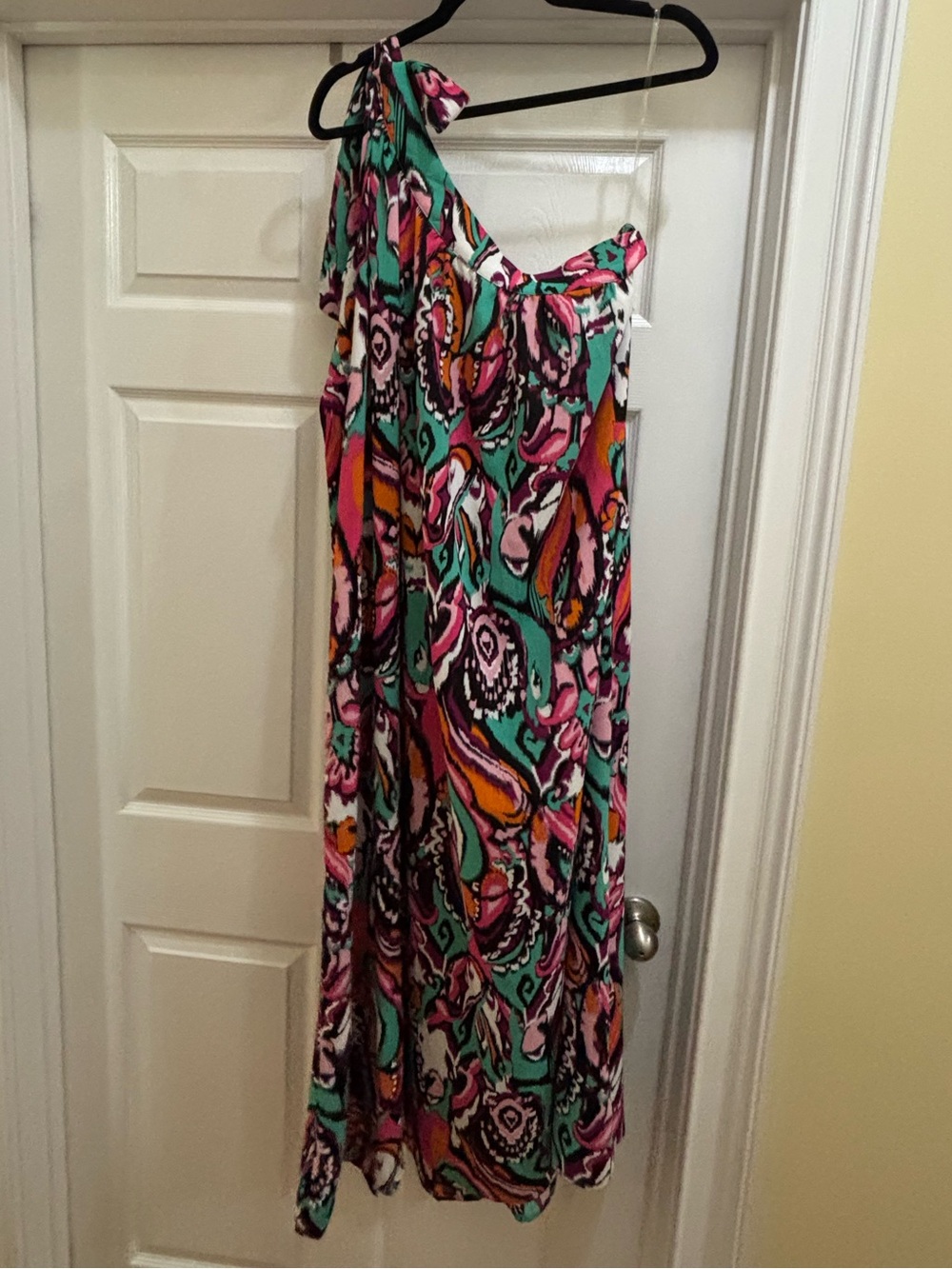 JODIFL One-Shoulder Maxi Dress in Pink, Teal & Orange Abstract Print